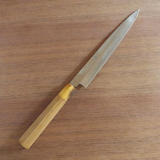 Suishin Yanagiba Knife, Sharpened, White Water Buffalo Handle, Sashimi Knife, Yasuki Steel, 215mm