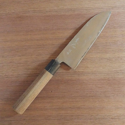 Hagakure Santoku Knife, Sharpened, Nashiji Finish, All-Purpose Knife, Dewa Steel, Hon-Warikomi, 165mm