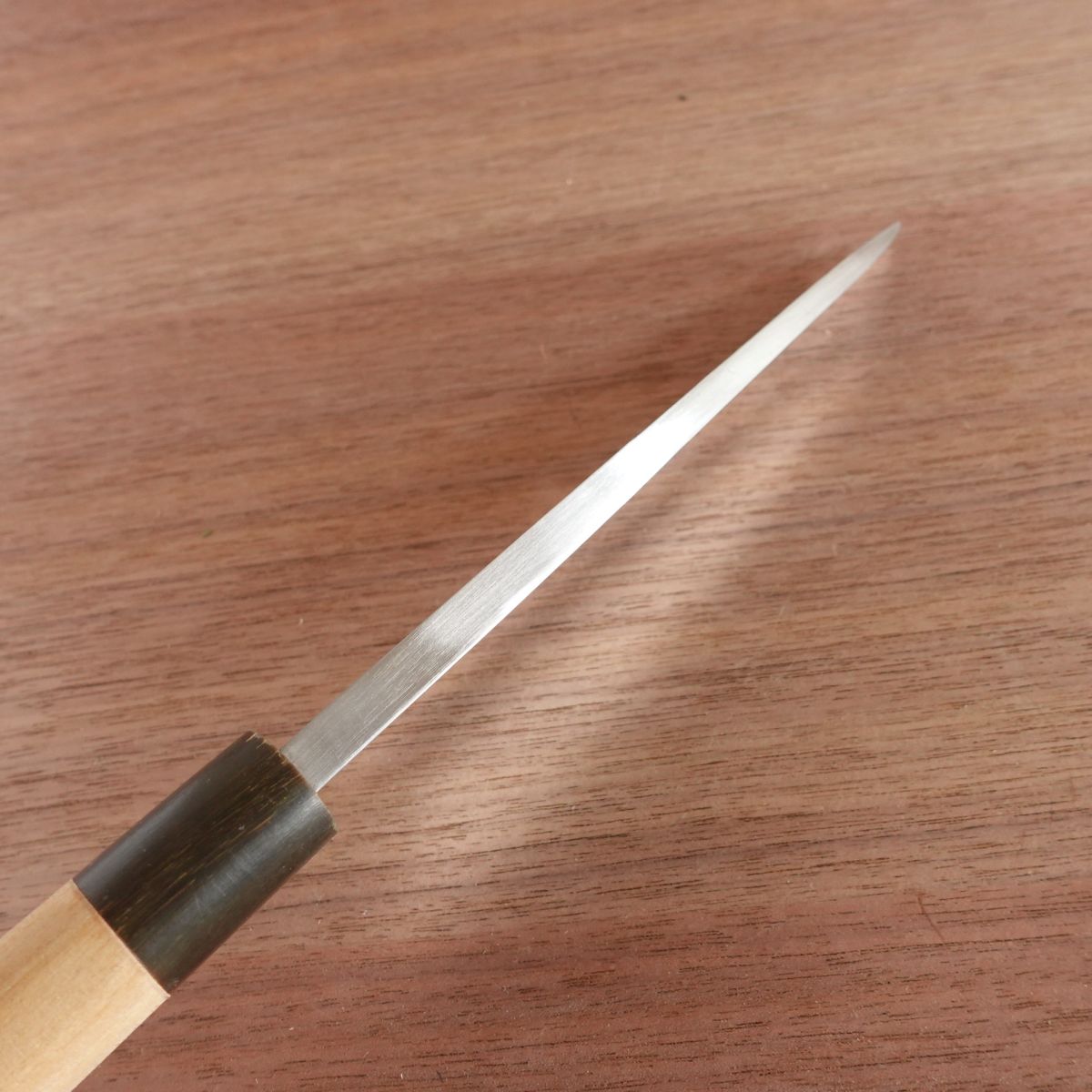 Sakai Ichimonji Mitsuhide Funayuki Knife, Sharpened, Water Buffalo Handle, Slim Deba Style, Nearly Unused, 165mm