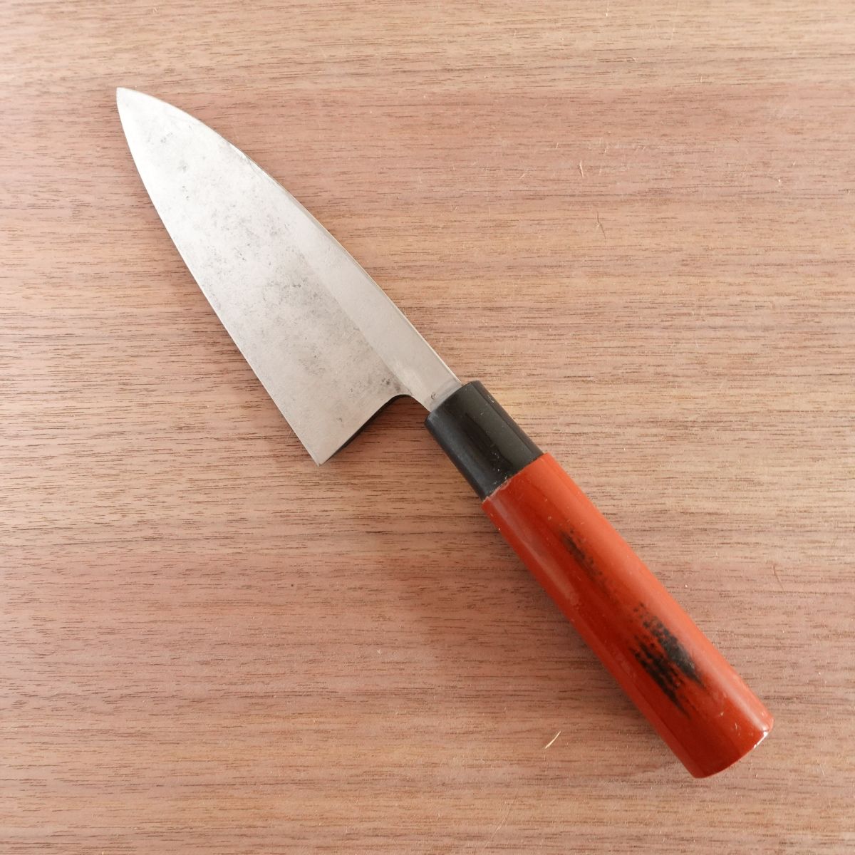 Sakai Genkichi Deba Knife, Sharpened, Negoro Lacquer Handle, With Sakai Blade Sticker, 150mm