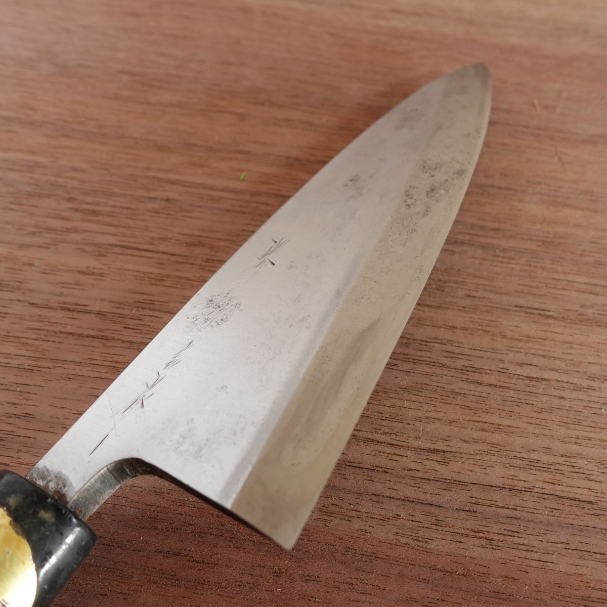 Sakai Genkichi Deba Knife, Sharpened, Negoro Lacquer Handle, With Sakai Blade Sticker, 150mm