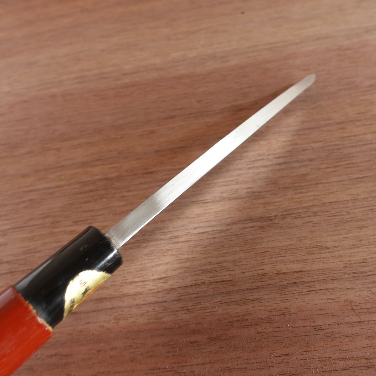Sakai Genkichi Deba Knife, Sharpened, Negoro Lacquer Handle, With Sakai Blade Sticker, 150mm