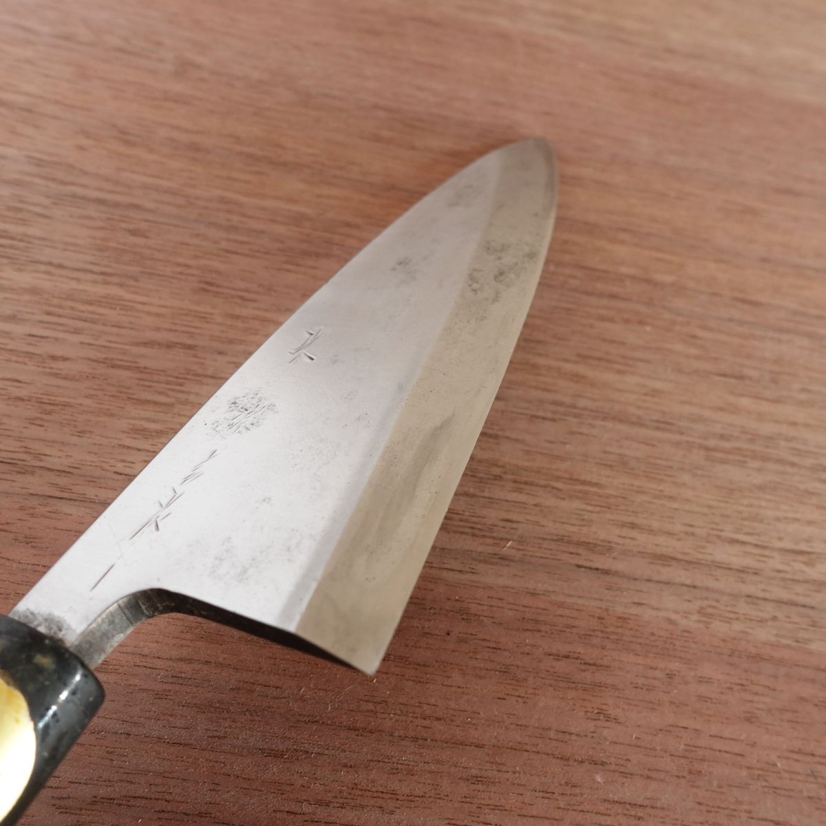 Sakai Genkichi Deba Knife, Sharpened, Negoro Lacquer Handle, With Sakai Blade Sticker, 150mm