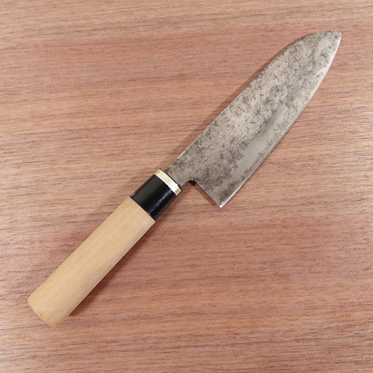 Tetsuhiro Wa-Santoku Knife, Sharpened, All-Purpose Knife, Carbon Steel, Double Bevel, 170mm