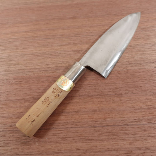 Sakai Masashige Deba Knife, Sharpened, Lightly Used, Sticker Attached, Spine Scratches, Small Handle Crack, 150mm