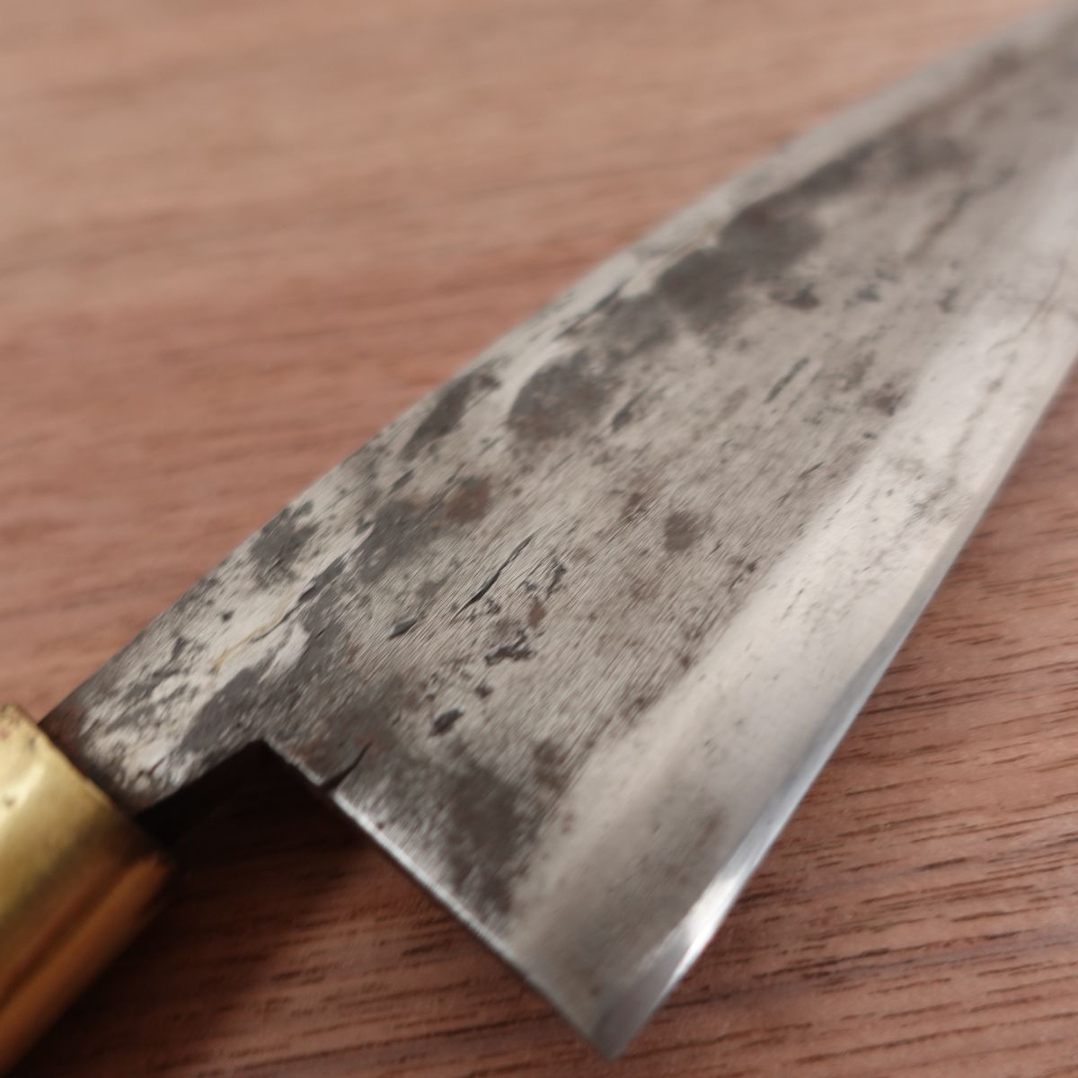 Signature faded Deba Knife, Sharpened, Former Kurouchi Finish, Rustic, Carbon Steel, Single Bevel, 165mm