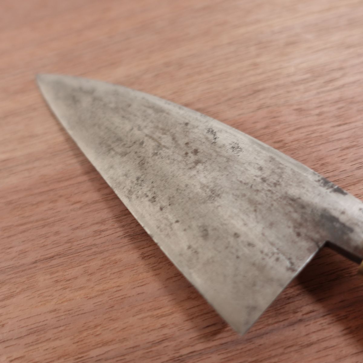 Signature faded Deba Knife, Sharpened, Former Kurouchi Finish, Rustic, Carbon Steel, Single Bevel, 165mm