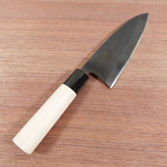 [HYPER REBORN] Genki Deba Knife, Sharpened, Black Oxide Finish, Carbon Steel, Single Bevel, Handle Like New, 150mm