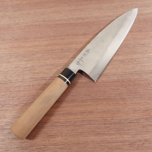 Shodai Masayoshi Honyaki Large Deba Knife, Sharpened, Water Buffalo Handle, White Ferrule, Syoudai Masayoshi, Carbon Steel, 225mm