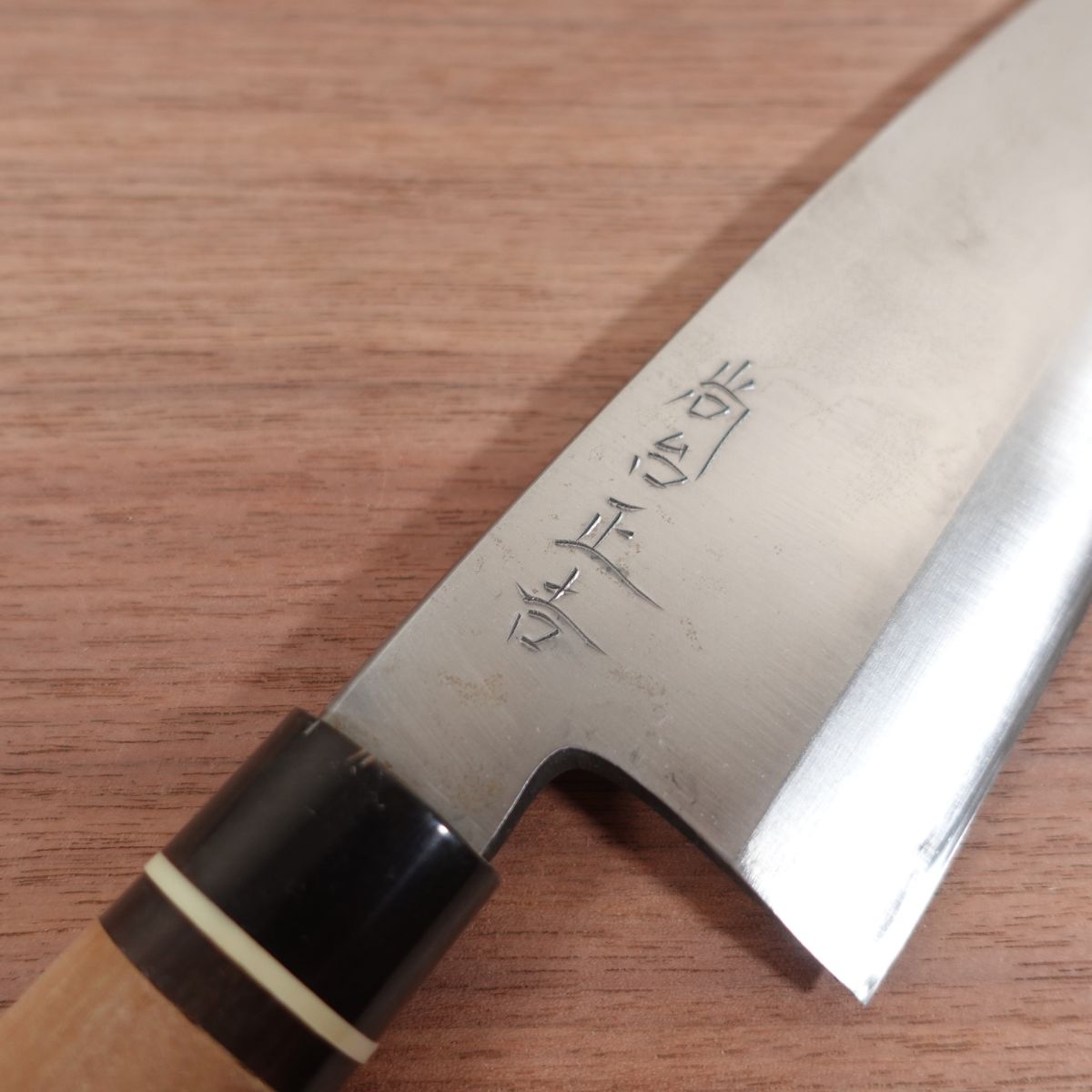 Shodai Masayoshi Honyaki Large Deba Knife, Sharpened, Water Buffalo Handle, White Ferrule, Syoudai Masayoshi, Carbon Steel, 225mm