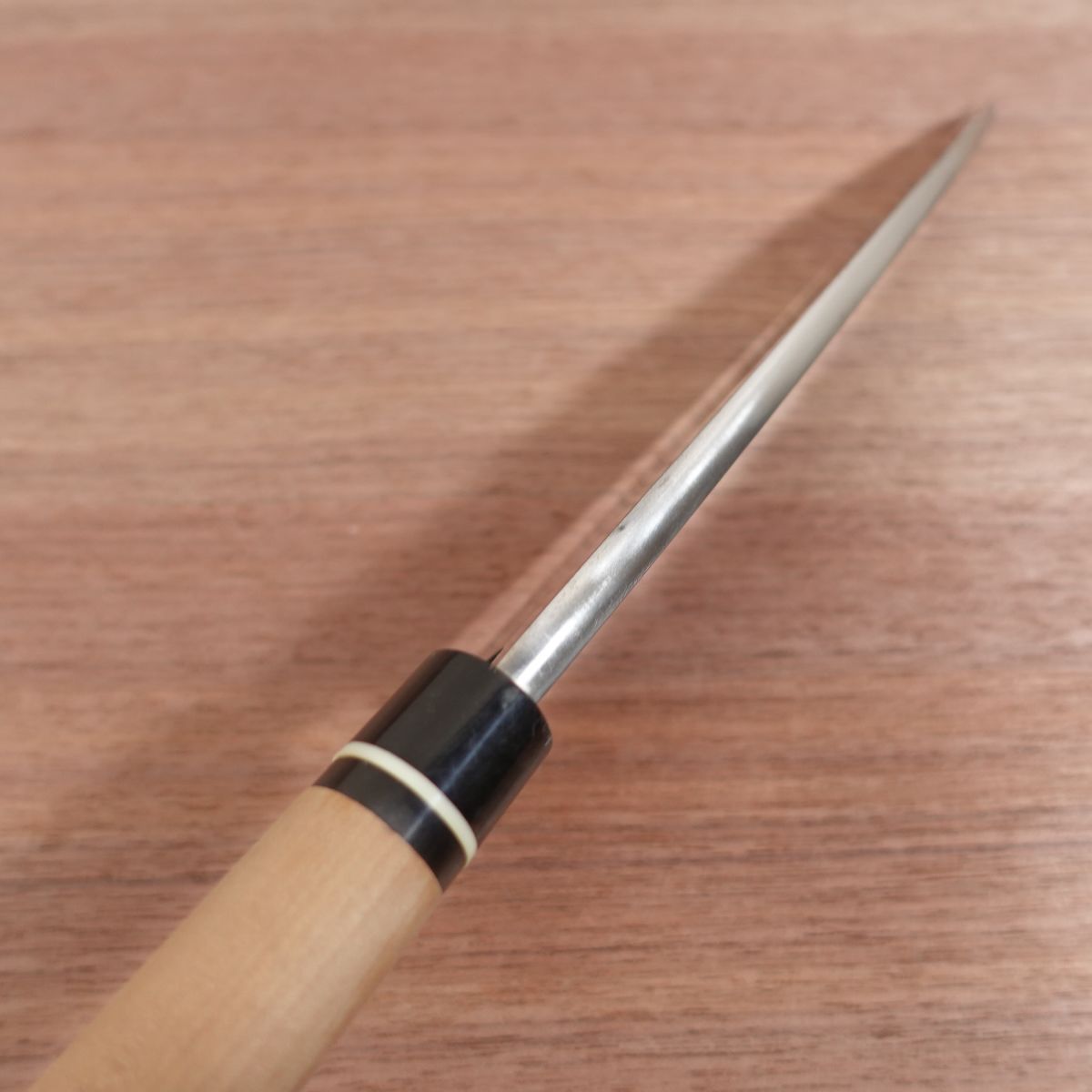 Shodai Masayoshi Honyaki Large Deba Knife, Sharpened, Water Buffalo Handle, White Ferrule, Syoudai Masayoshi, Carbon Steel, 225mm