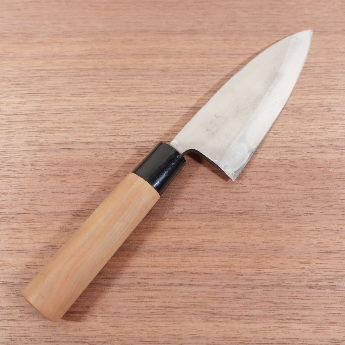 With maker’s mark, Deba Knife, Sharpened, Carbon Steel, Single Bevel, Markings Unreadable, Lightly Used, 155mm