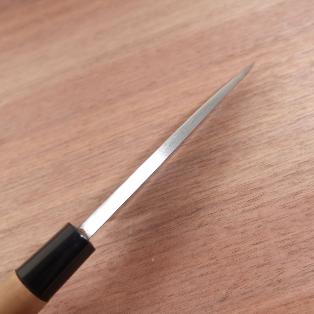 With maker’s mark, Deba Knife, Sharpened, Carbon Steel, Single Bevel, Markings Unreadable, Lightly Used, 155mm