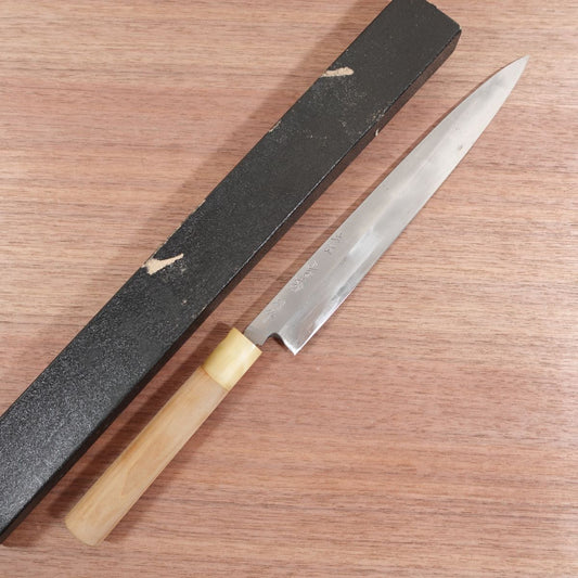 Yoshihide Yanagiba Knife, Sharpened, White Water Buffalo Handle, Tosa Yoshihide Special, Carbon Steel, Boxed, Excellent Condition, 240mm