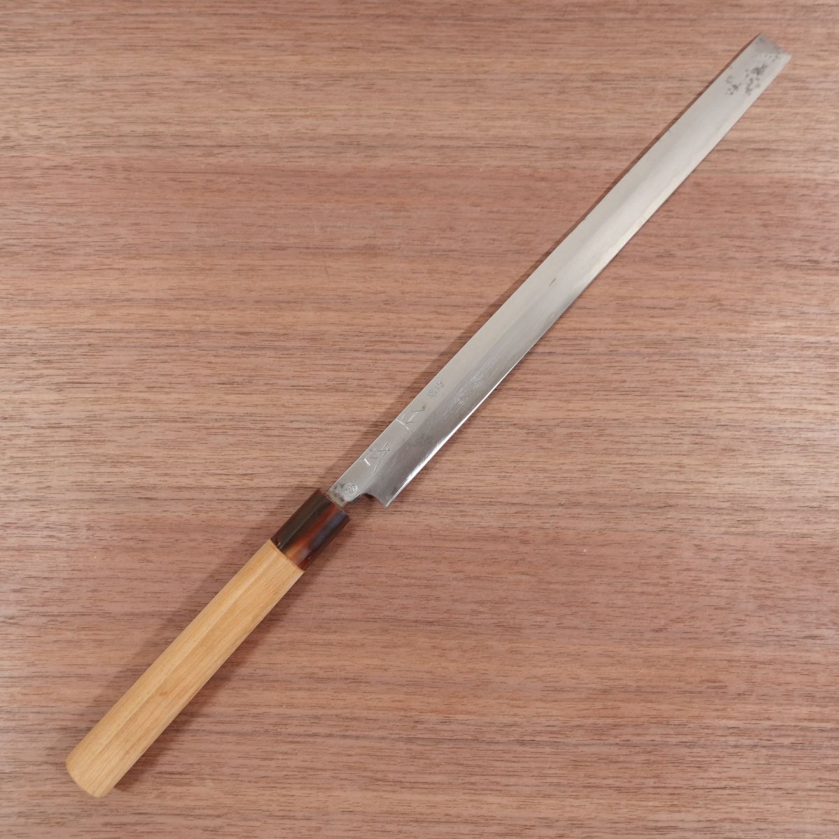 Masamoto Takohiki Knife, Sharpened, Water Buffalo Handle, Tako-Hiki, Hidemasa, Large Damage on Ferrule, 275mm