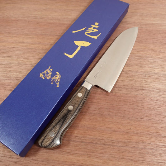 Kunishige Santoku Knife, Sharpened, GOLD, Hon-Warikomi DP, Unused Stored Item, Boxed, 170mm