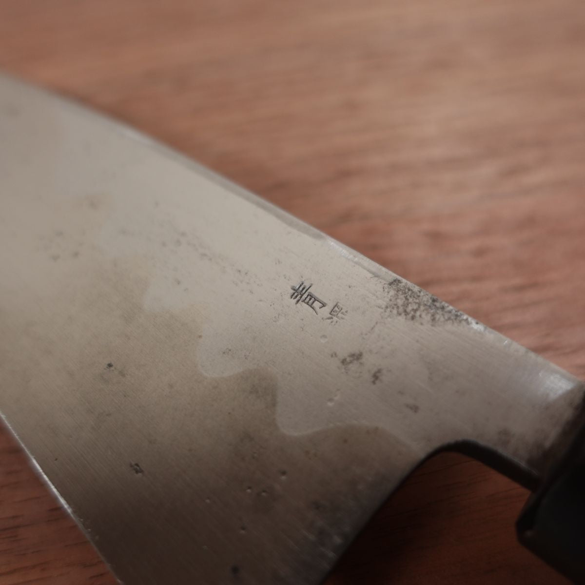 Minamoto Izumimasa Deba Knife, Sharpened, Blue Steel, Octagonal Water Buffalo Handle, Pattern-Forged, Aogami Steel, 155mm