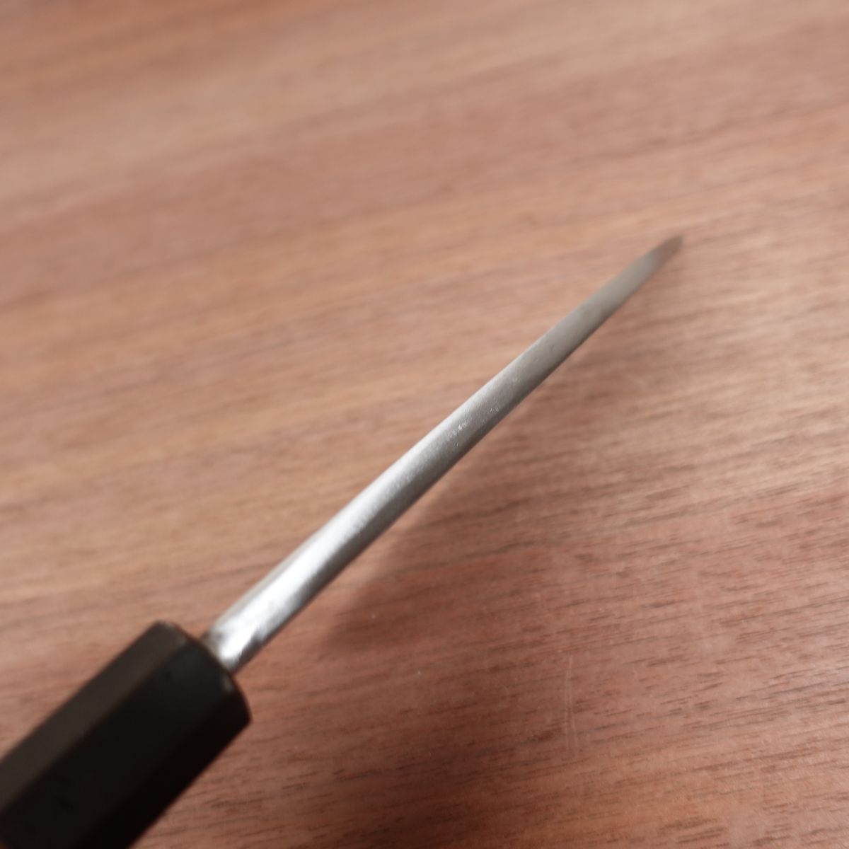 Minamoto Izumimasa Deba Knife, Sharpened, Blue Steel, Octagonal Water Buffalo Handle, Pattern-Forged, Aogami Steel, 155mm