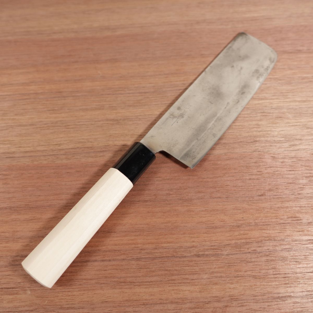 Kobai Nakiri Knife, Sharpened, Carbon Steel, Vegetable Knife, Like-New Handle, 160mm