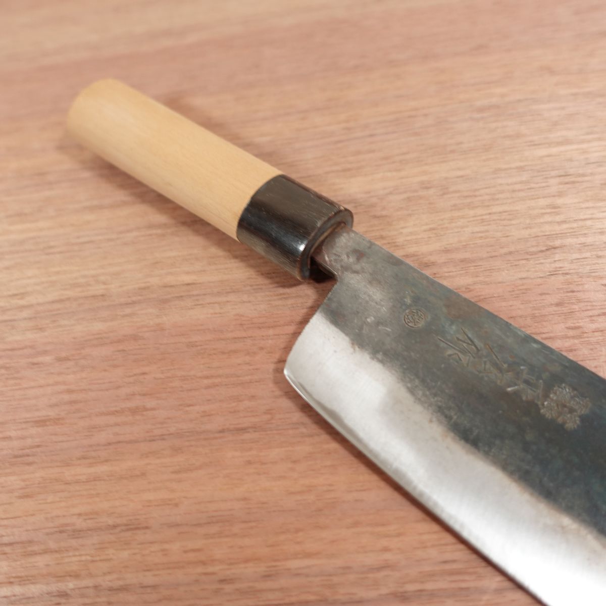 Masahiro Nakiri Knife, Sharpened, Water Buffalo Handle, Kurouchi Finish, Sakura, Carbon Steel, Discontinued, Rare, 150mm