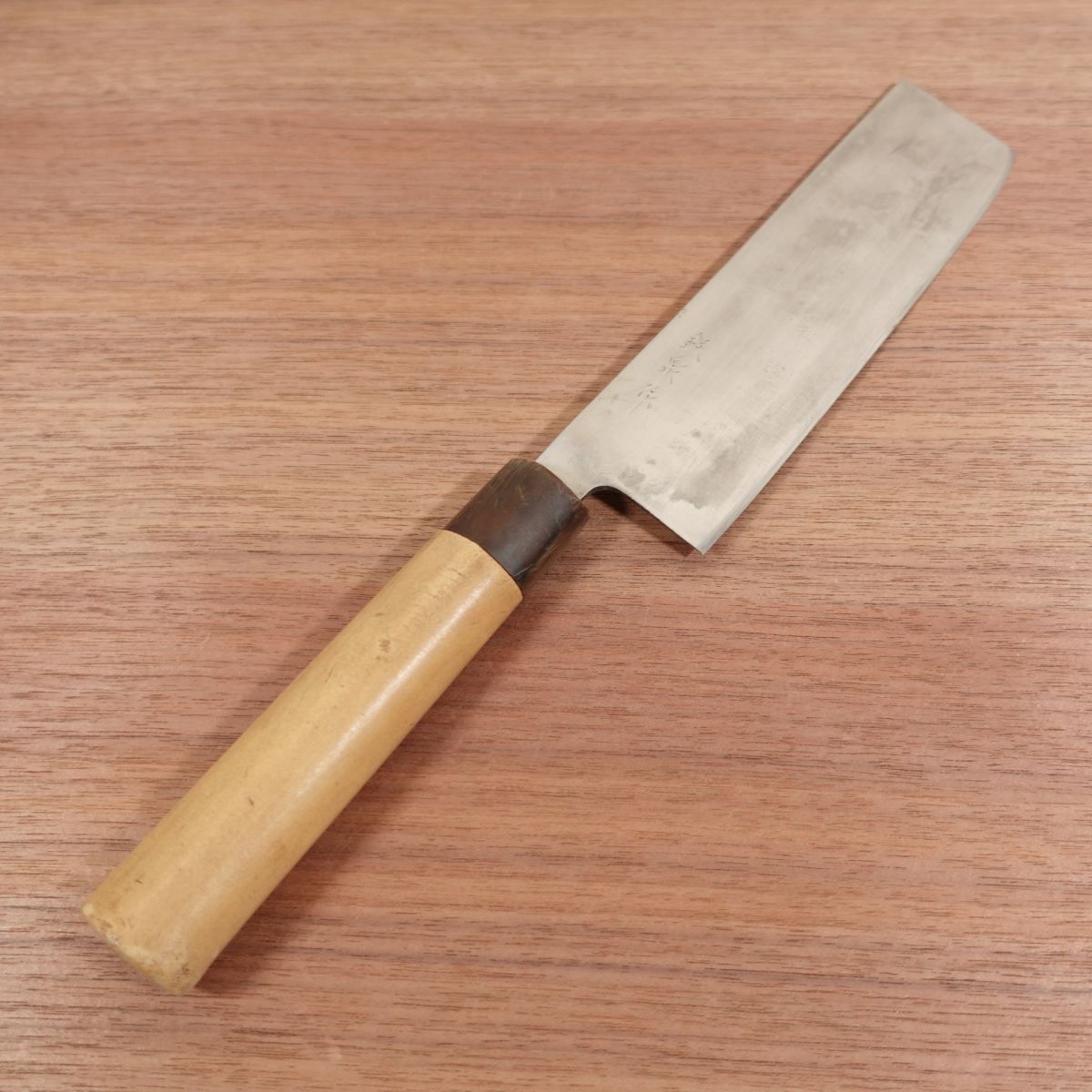 Tessen Nakiri Knife, Sharpened, Water Buffalo Handle, Hon-Warikomi, Tessen Saku, 165mm