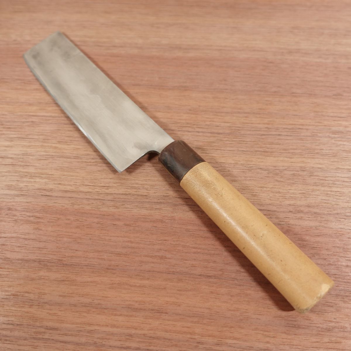 Tessen Nakiri Knife, Sharpened, Water Buffalo Handle, Hon-Warikomi, Tessen Saku, 165mm