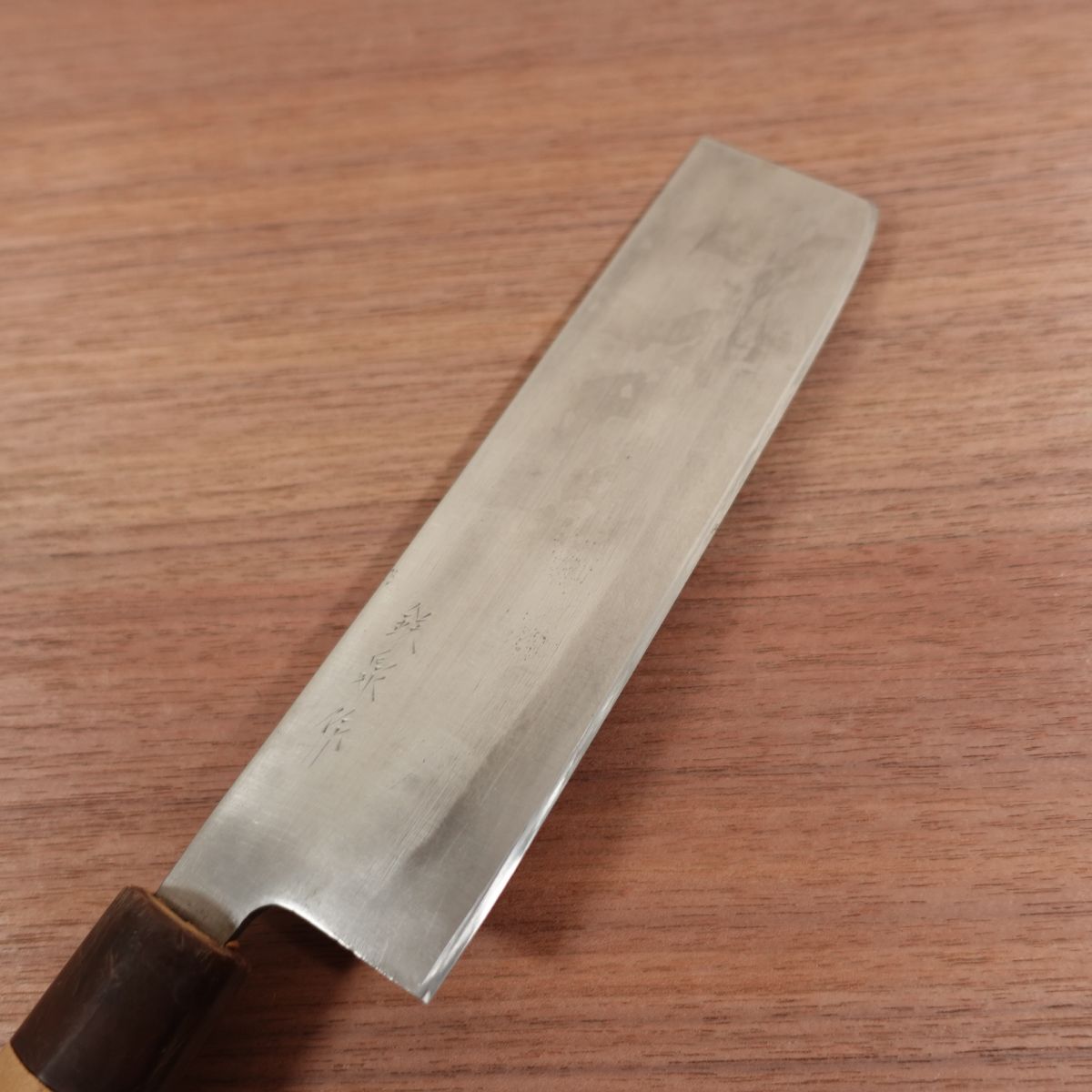 Tessen Nakiri Knife, Sharpened, Water Buffalo Handle, Hon-Warikomi, Tessen Saku, 165mm