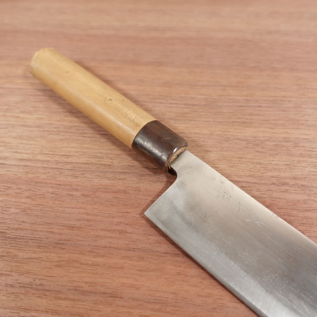 Tessen Nakiri Knife, Sharpened, Water Buffalo Handle, Hon-Warikomi, Tessen Saku, 165mm