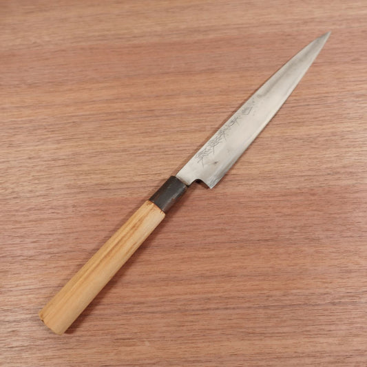 Sakai Kikuhide Yanagiba Knife, Sharpened, Kikuhide Hon-Tanren, Water Buffalo Handle, Sashimi Knife, Carbon Steel, 205mm