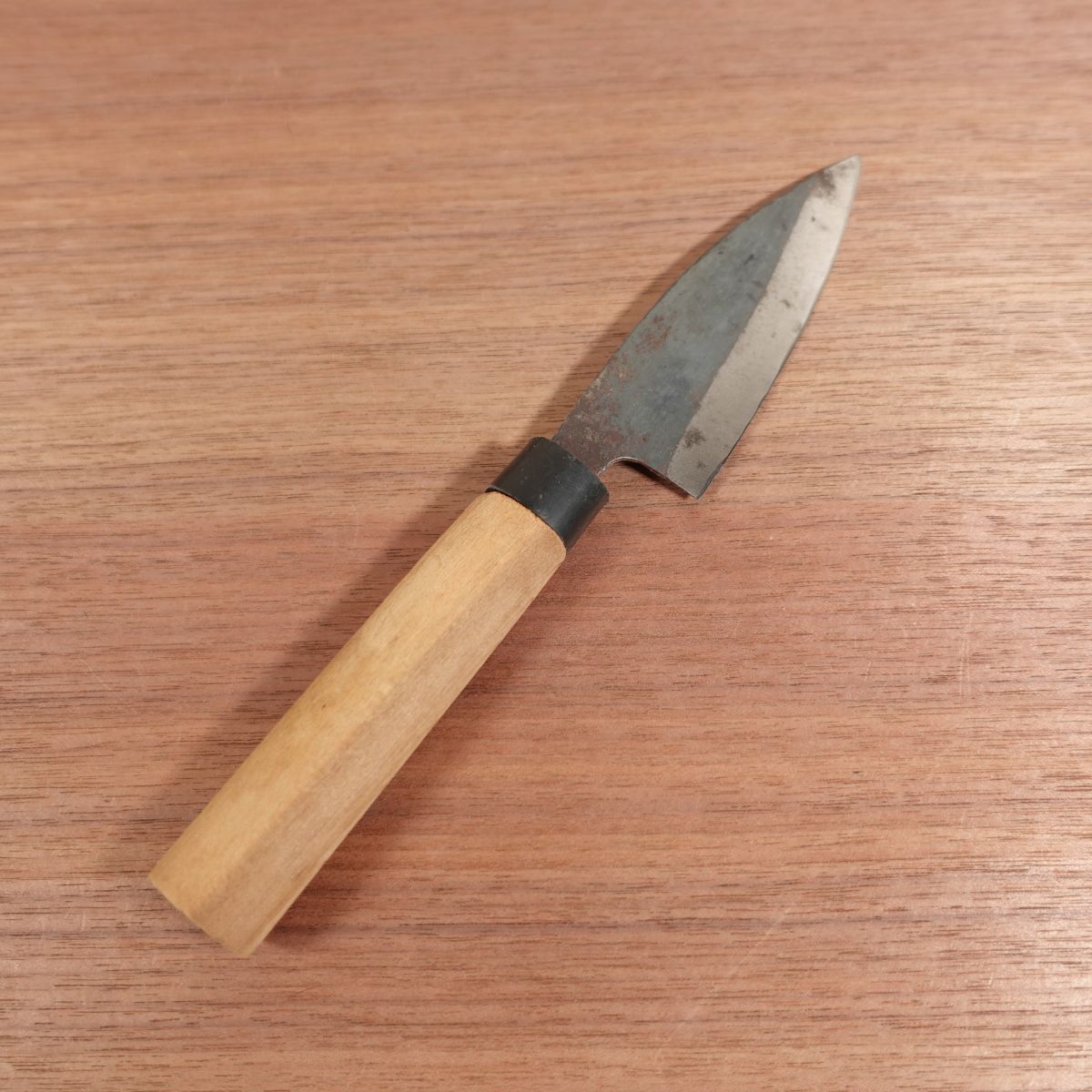Kurouchi Ajikiri Ko-Deba Sharpened Double Bevel Thin Carbon Steel 100mm