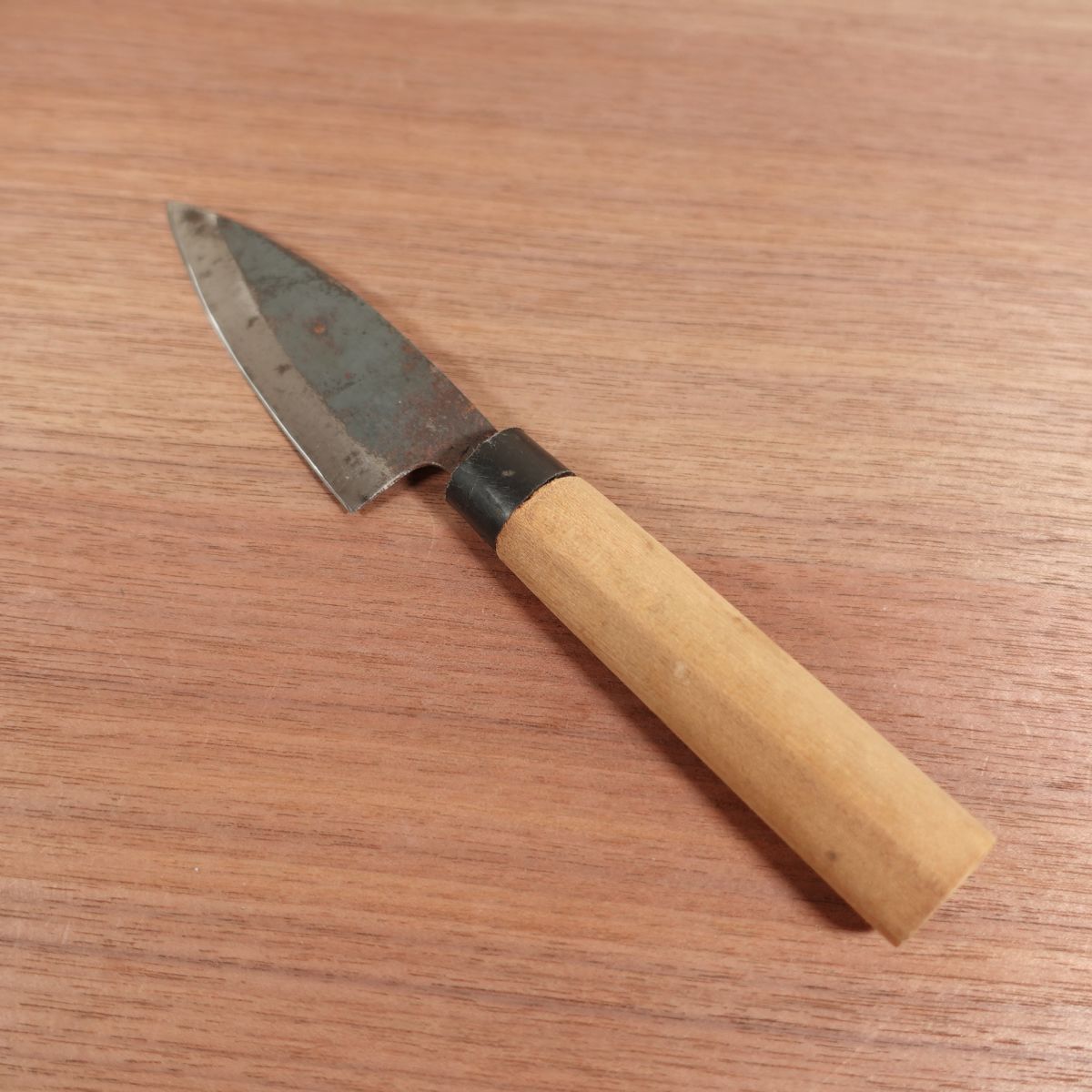 Kurouchi Ajikiri Ko-Deba Sharpened Double Bevel Thin Carbon Steel 100mm