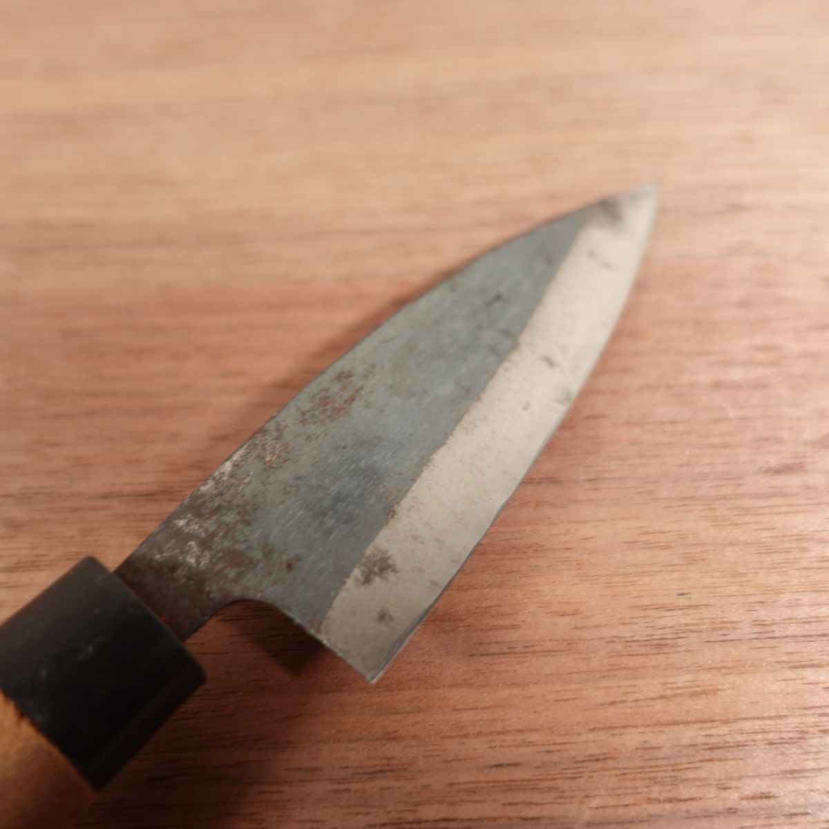 Kurouchi Ajikiri Ko-Deba Sharpened Double Bevel Thin Carbon Steel 100mm
