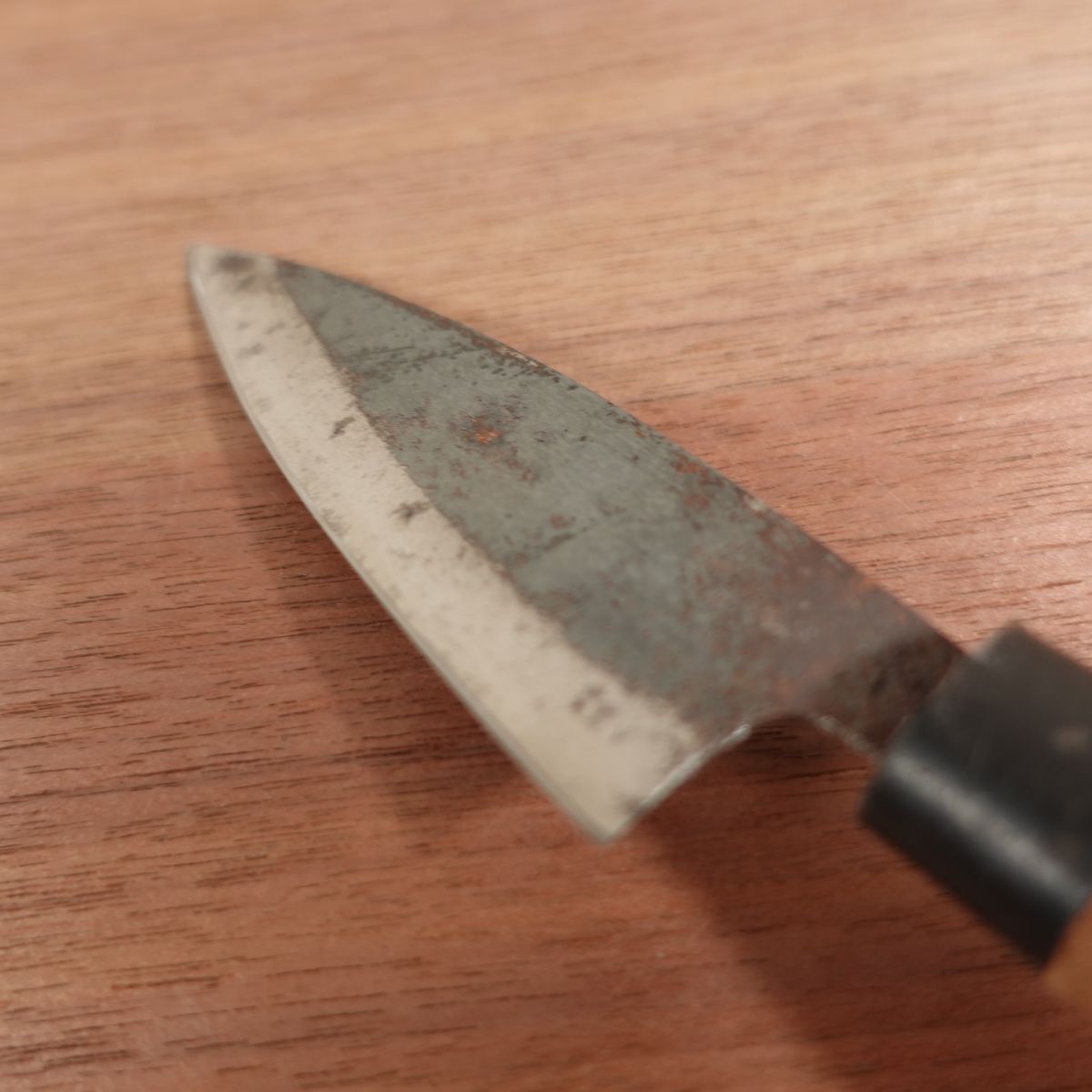 Kurouchi Ajikiri Ko-Deba Sharpened Double Bevel Thin Carbon Steel 100mm
