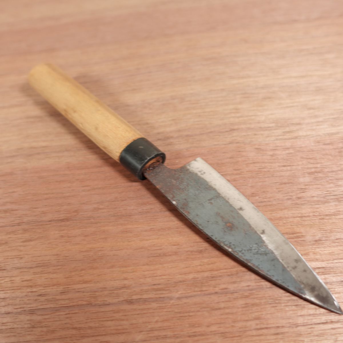 Kurouchi Ajikiri Ko-Deba Sharpened Double Bevel Thin Carbon Steel 100mm