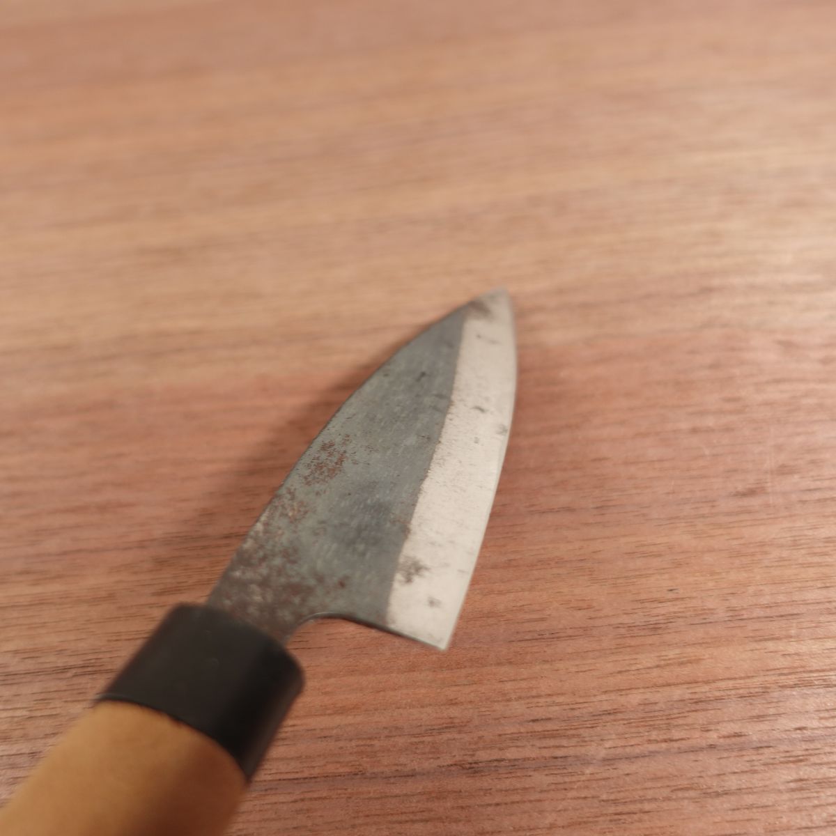 Kurouchi Ajikiri Ko-Deba Sharpened Double Bevel Thin Carbon Steel 100mm