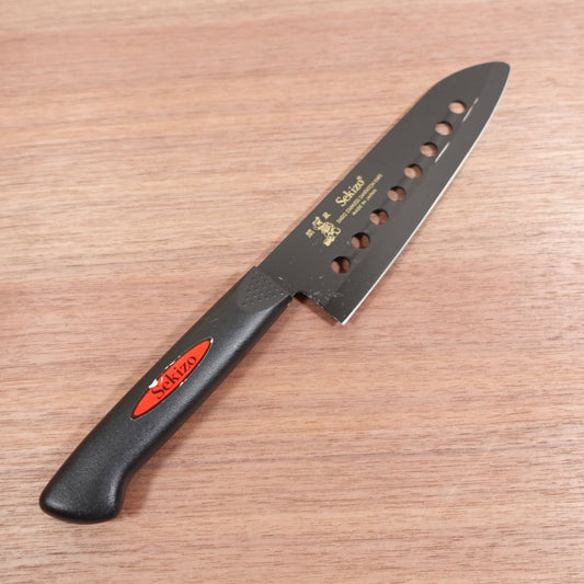 SEKIZO Santoku Knife, Sharpened, Black Coating, All-Purpose Knife, Granton Edge, Nearly Unused Stored Item, 170mm