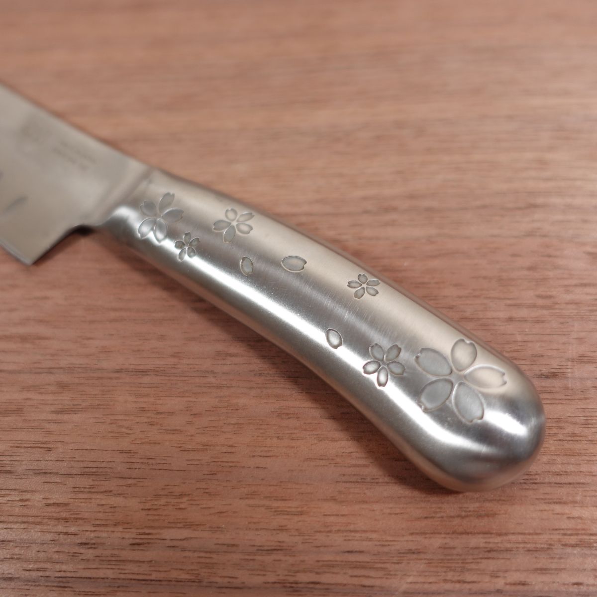 KAI Small Santoku Knife, Sharpened, Floral Handle, All Stainless Steel, Granton Edge, 145mm