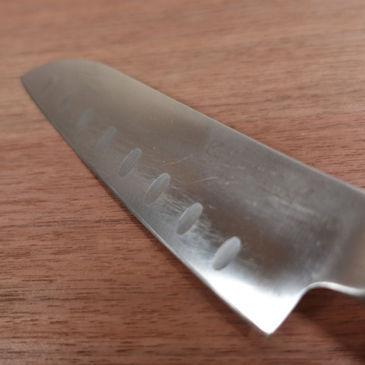 KAI Small Santoku Knife, Sharpened, Floral Handle, All Stainless Steel, Granton Edge, 145mm