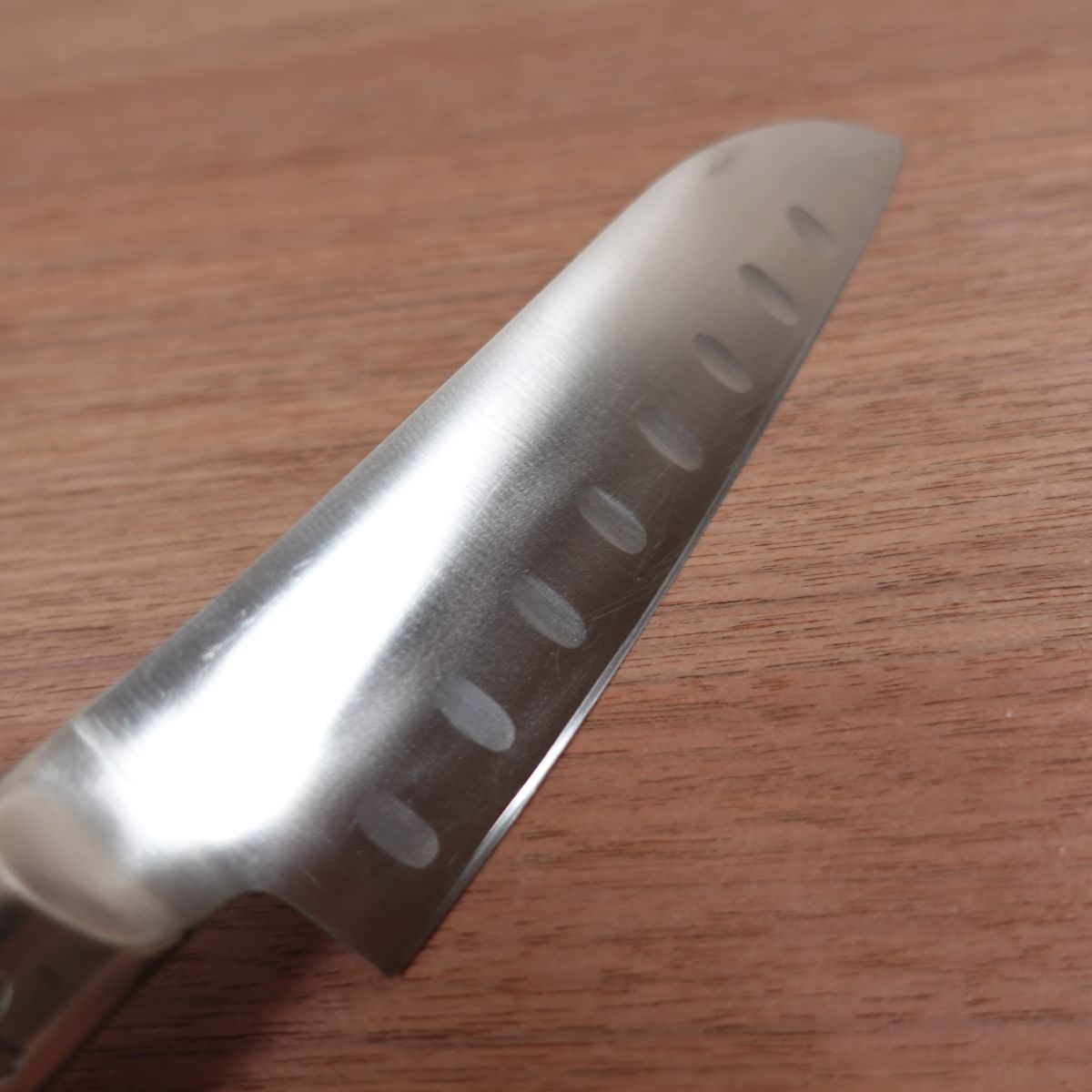 KAI Small Santoku Knife, Sharpened, Floral Handle, All Stainless Steel, Granton Edge, 145mm