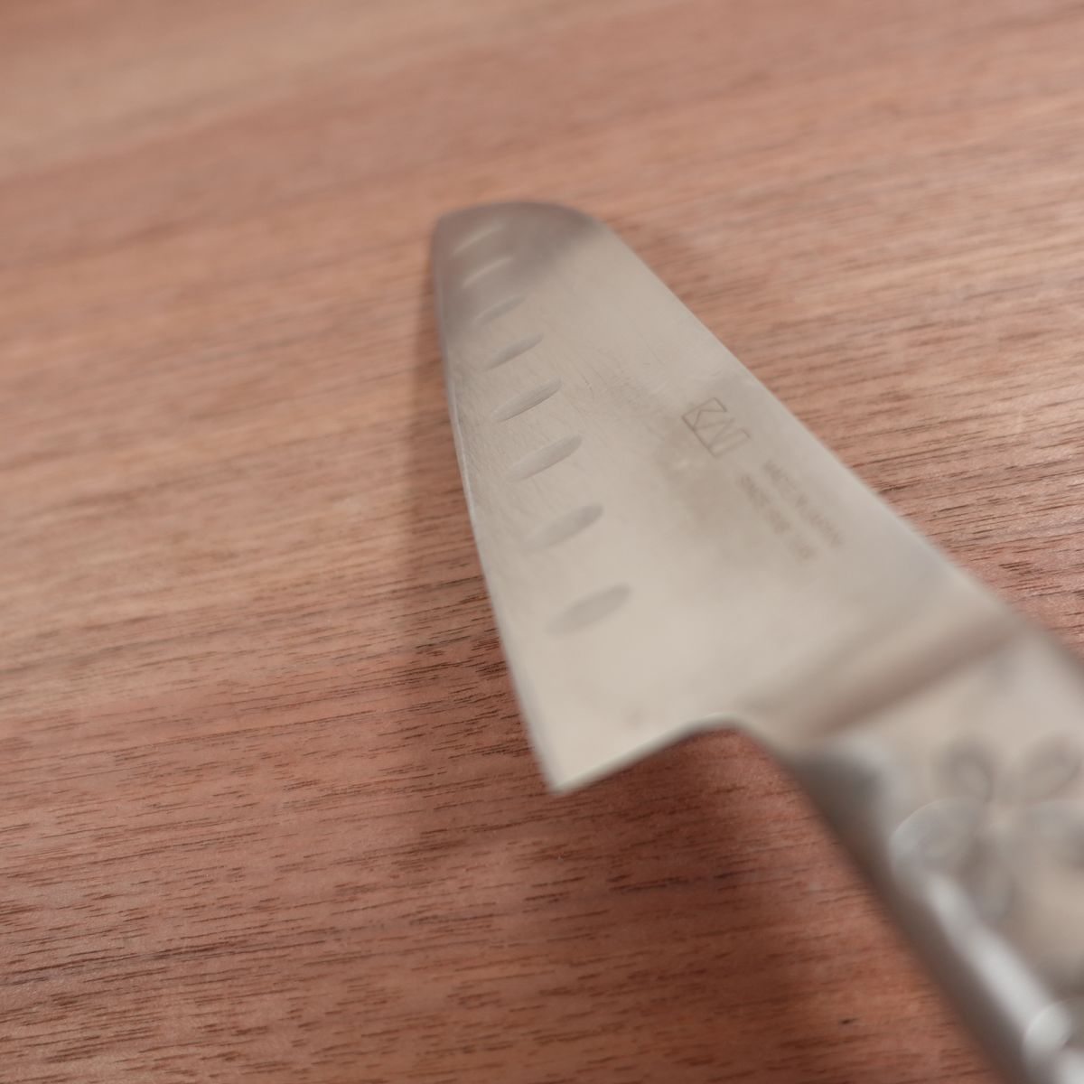 KAI Small Santoku Knife, Sharpened, Floral Handle, All Stainless Steel, Granton Edge, 145mm