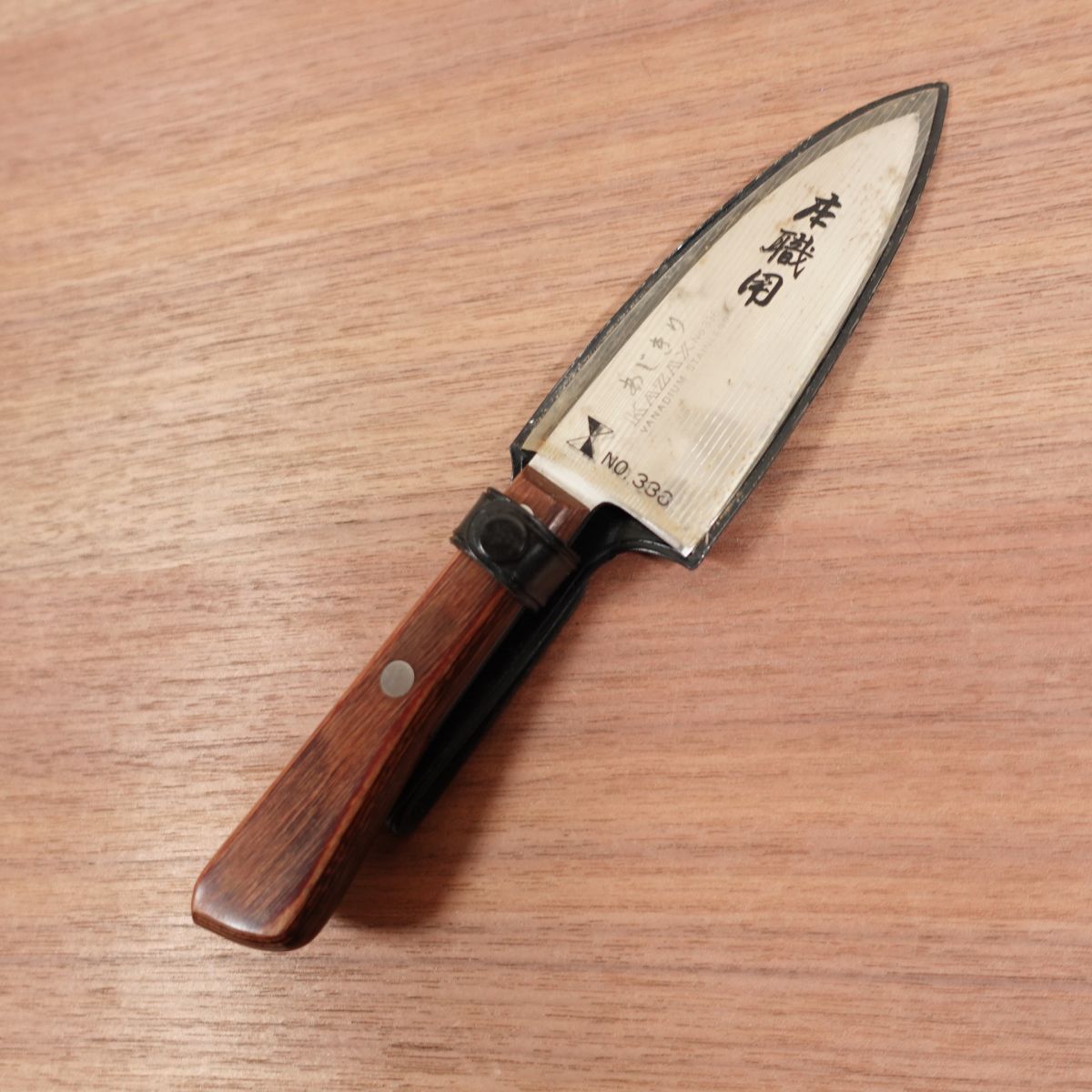 KAZAX Aji-Kiri Knife, Sharpened, Stainless Steel, Ko-Deba Knife, Sheath Included, 100mm