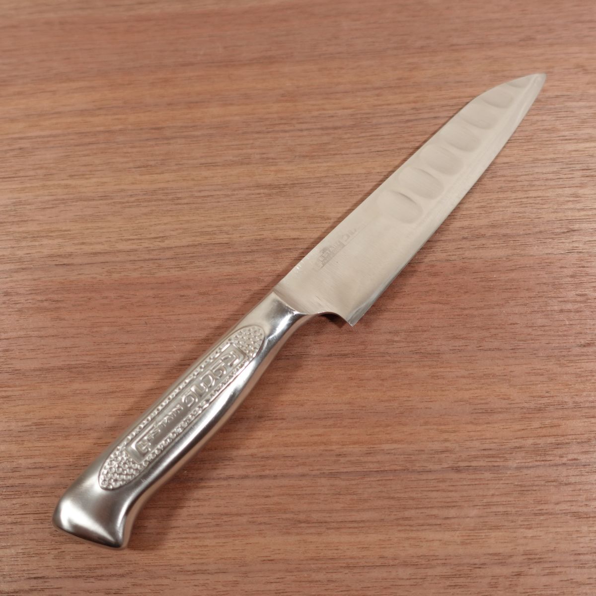 Glestain Small Santoku Knife, Sharpened, All-Purpose Knife, Granton Edge, Slightly Single Bevel, All Stainless Steel, 155mm