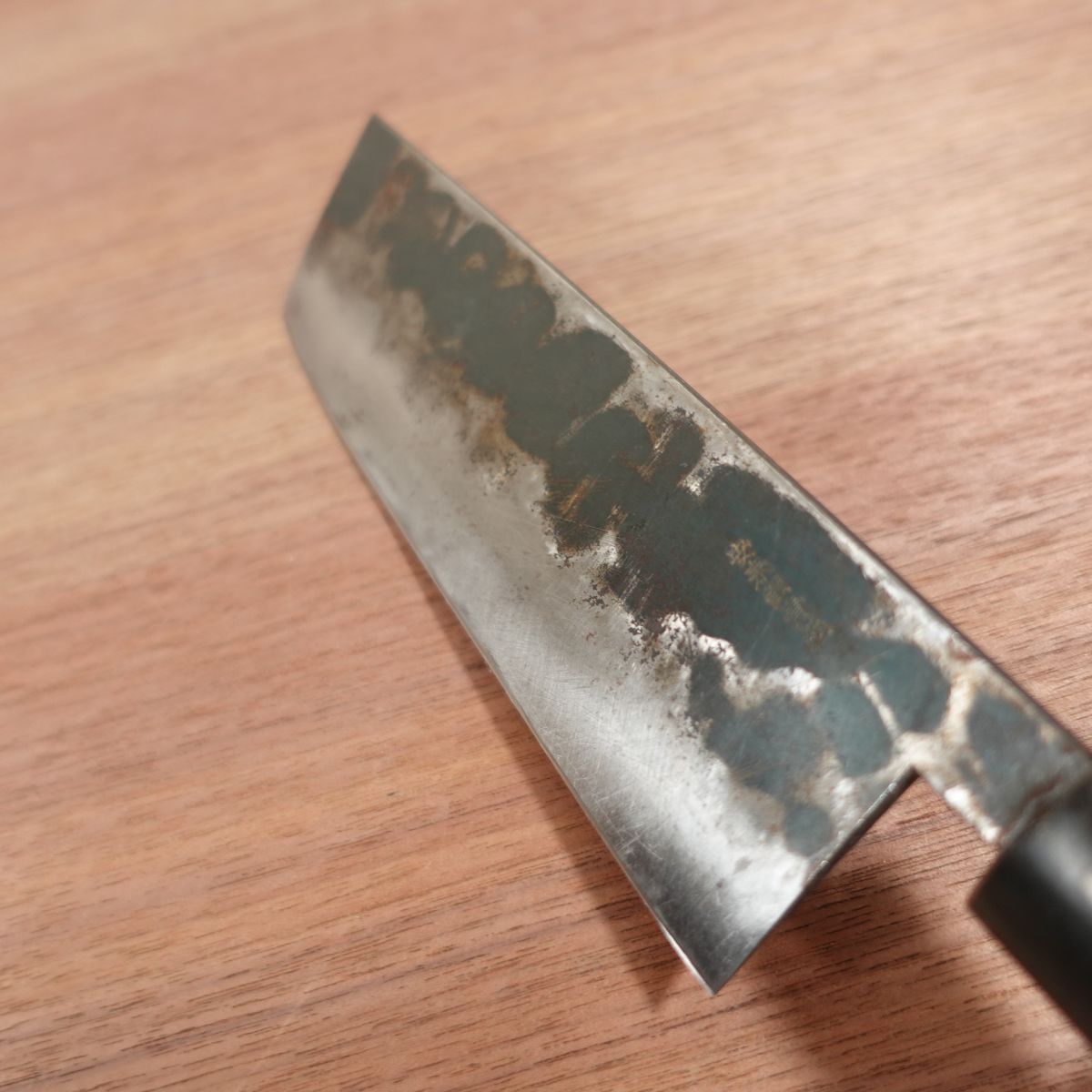 Izutsuki Kiya Nakiri Knife, Sharpened, Water Buffalo Handle, Kurouchi Finish, Yasuki Blue Paper Steel, 160mm