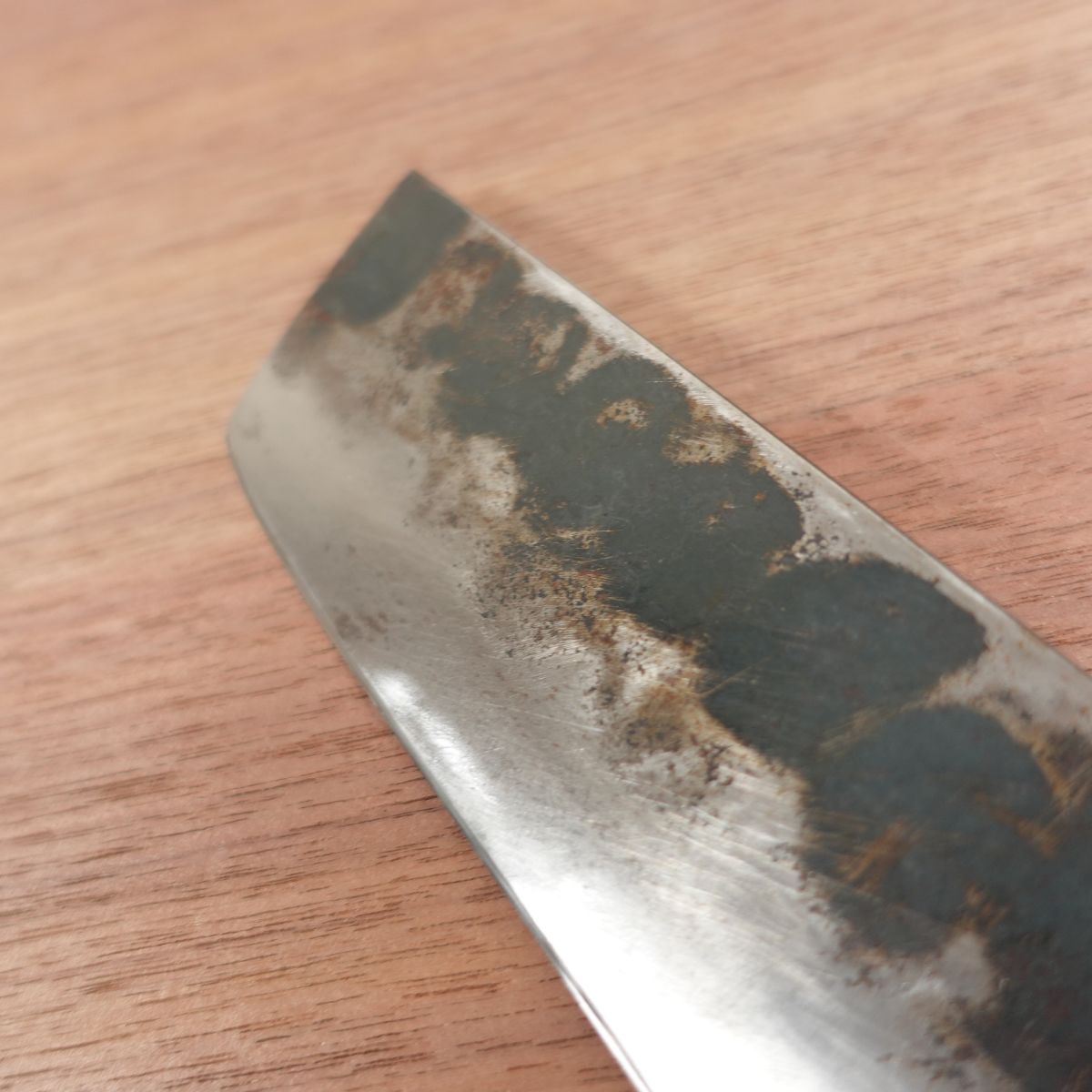 Izutsuki Kiya Nakiri Knife, Sharpened, Water Buffalo Handle, Kurouchi Finish, Yasuki Blue Paper Steel, 160mm