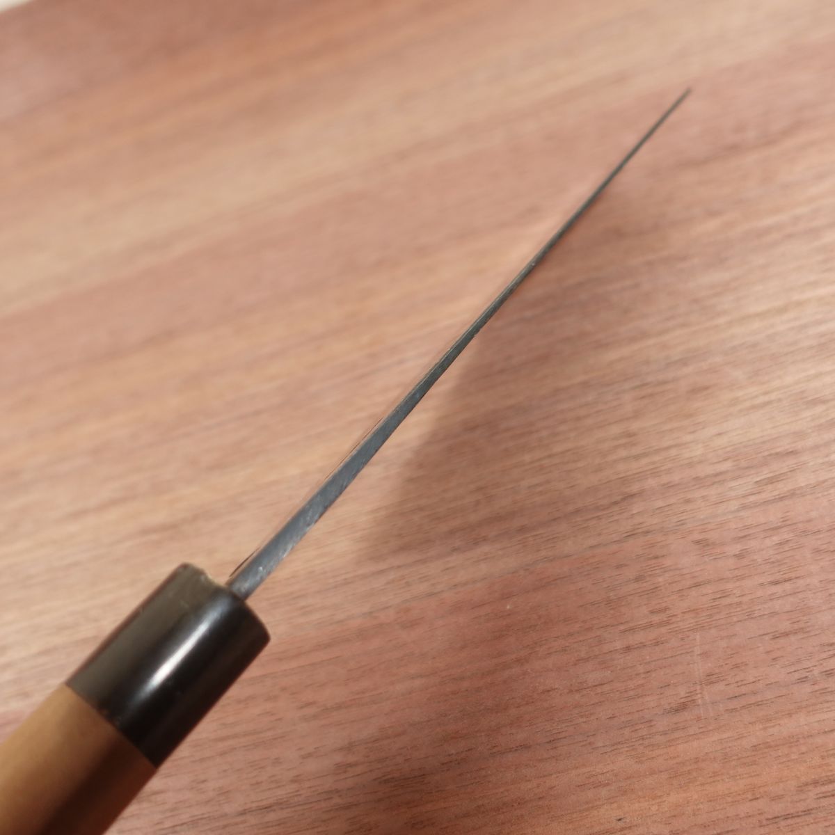 Izutsuki Kiya Nakiri Knife, Sharpened, Water Buffalo Handle, Kurouchi Finish, Yasuki Blue Paper Steel, 160mm