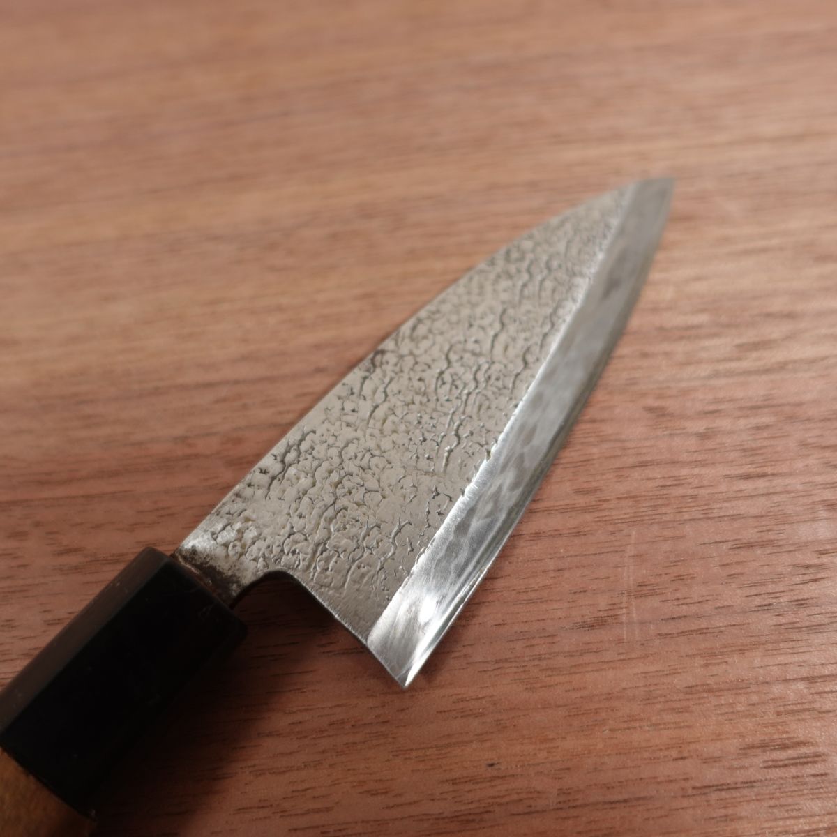 Okeya Aji-Kiri Knife, Sharpened, Tsuchime Finish, Ko-Deba Knife, Carbon Steel, 110mm
