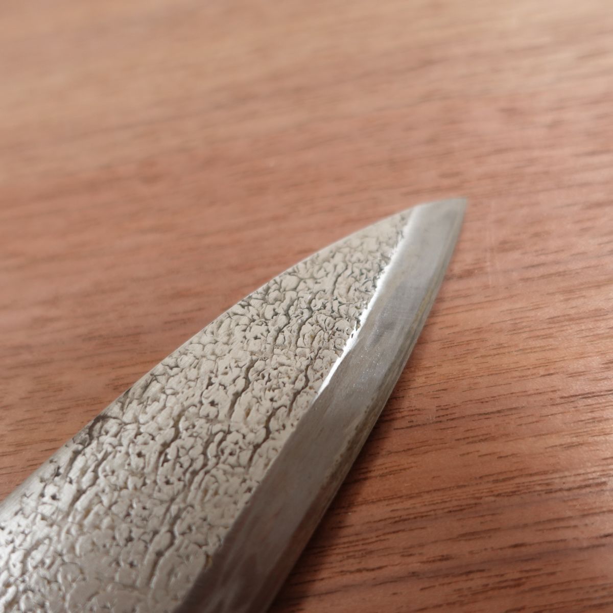 Okeya Aji-Kiri Knife, Sharpened, Tsuchime Finish, Ko-Deba Knife, Carbon Steel, 110mm