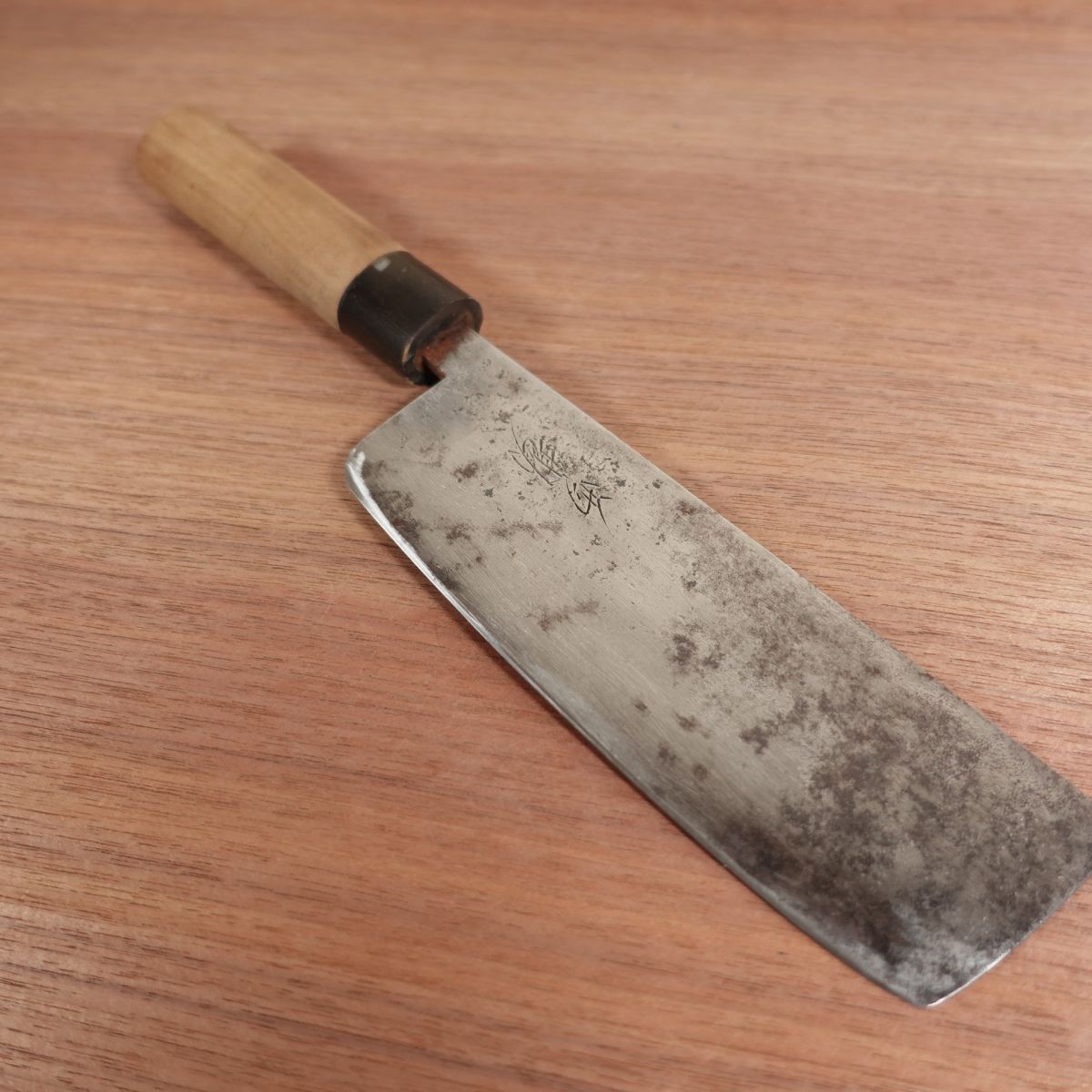 Nishikan Nakiri Knife, Sharpened, Water Buffalo Handle, Carbon Steel, Vegetable Knife, 160mm
