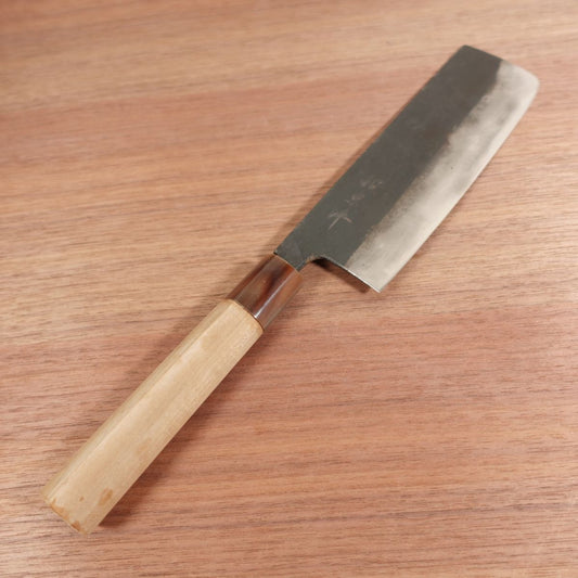 Sakuratoyo Nakiri Knife, Sharpened, Water Buffalo Handle, Black-Forged Finish, Nearly Unused Stored Item, 165mm