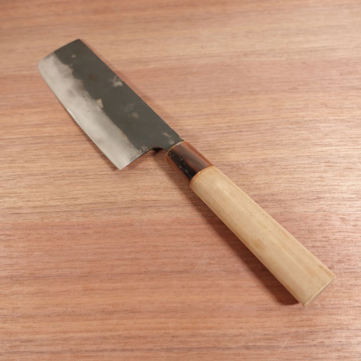 Sakuratoyo Nakiri Knife, Sharpened, Water Buffalo Handle, Black-Forged Finish, Nearly Unused Stored Item, 165mm